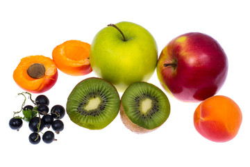 Fresh fruits and berries isolated on white background