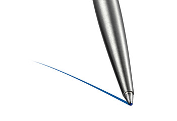 Conceptual photo illustration of ball point pen close up as it traces an ink line