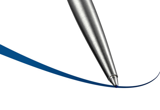 Conceptual Photo Illustration Of Ball Point Pen Close Up As It Traces An Ink Line