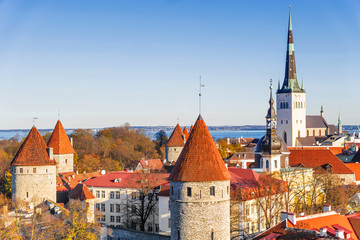 Fototapeta na wymiar Panorama of autumn Tallinn, Estonia