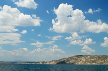 Sea landscape with mountains.