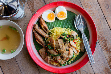 Pork noodle with fried chicken