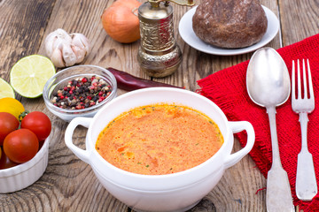 Vegetarian spicy vegetable soup with spices