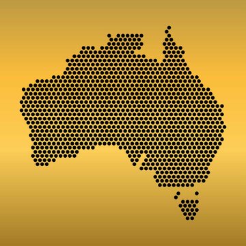 recommend clip art: Australia Map of circle shape on the gradient gold background. Vector illustration dotted style.
