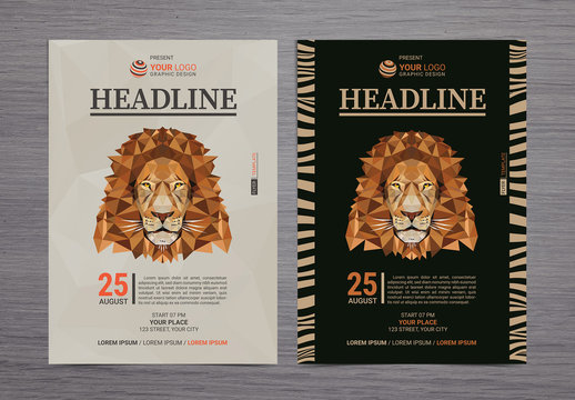 Flyer Layout with Lion Illustration 1