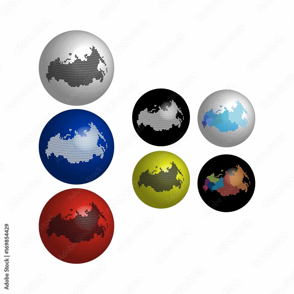 Poster russia icons on earth globe design concept.vector globe icon 3d. vector illustration dotted style.
