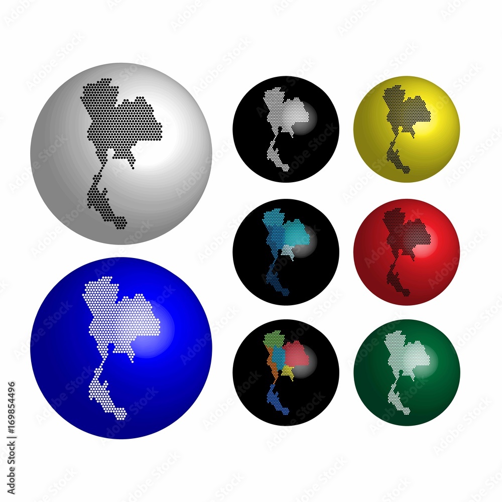 Poster thailand icons on earth globe design concept.vector globe icon 3d. vector illustration dotted style.