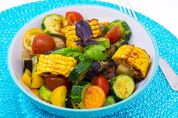 Zucchini, corn, eggplant, carrots and paprika, grilled