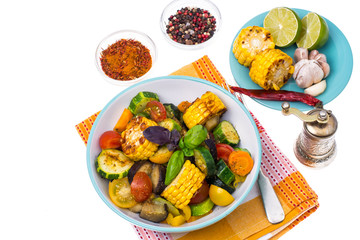 Zucchini, corn, eggplant, carrots and paprika, grilled
