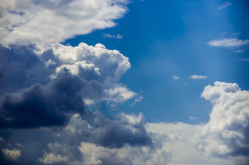 Beautiful beam of light and the clouds. The divine sky.