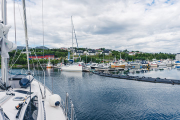 Small harbor in downtown of Boroya, Norway