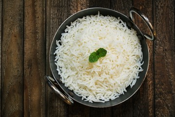 Indian Cooked Basmati Rice Served in a Kadai
