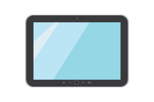 Vector illustration on white isolated background. Black tablet. Flat style