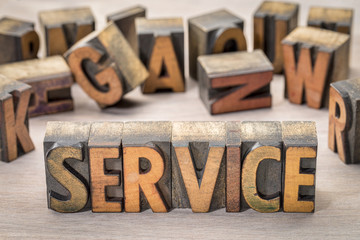 service word abstract in wood type