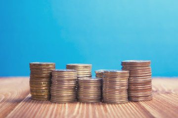 coins on a blue background
