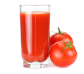 tomato juice isolated on white background. juice in glass