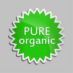 Green sticker Pure organic. Vector Natural product icon for packaging design, web-design, advertising booklets, Bio logo creation, natural product design. Organic natural cosmetic and food label.