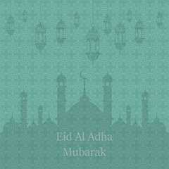 Islamic Festival of Sacrifice, Eid Al Adha Mubarak Greeting Card. Vector background