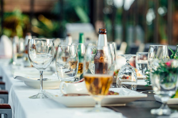 Glass and dishes is empty after the party.