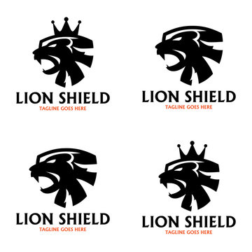 Lion shield logo design template. lion head logo. Vector illustration
