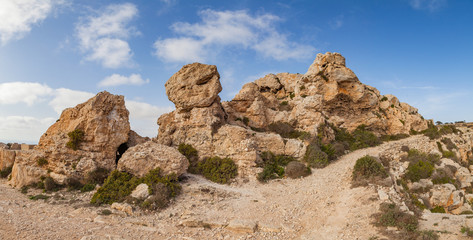 Limestone rocks of Malta island. Panoramic view.