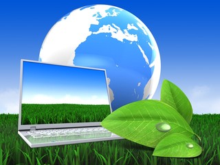 3d computer with earth
