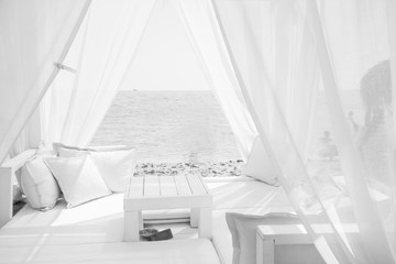Baldachin, cabana bed on beach - view, sunshine © Ruzica