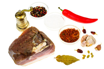 Piece of salted ham with spices