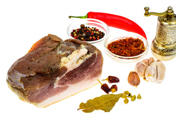 Piece of salted ham with spices