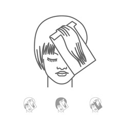Beauty woman hair care coloring line icon. Woman face vector icons set for hair coloring, haircut, skin care, hairstyle, eye and lip makeup, beauty products, cosmetics. Line style illustration