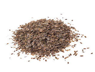 Dried dried fennel seeds on white background