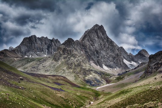 Landscape of beautiful high Fan mountains in Tajikistan
