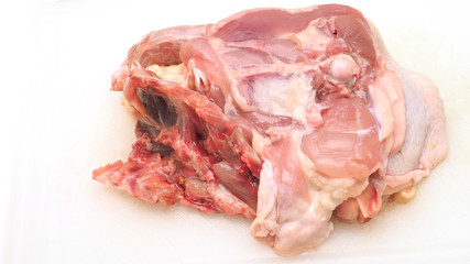 Raw chicken ribs close up and has copy space