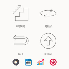 Arrows icons. Upload, repeat linear signs.