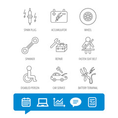 Accumulator, spanner tool and car service icons.