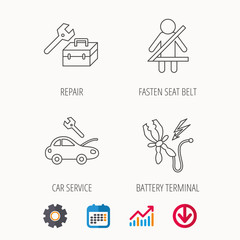 Repair, battery terminal and car service icons.