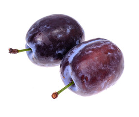 Prunes whole and cut, isolated on white background