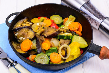 Vegetarian vegetable ragout in pan