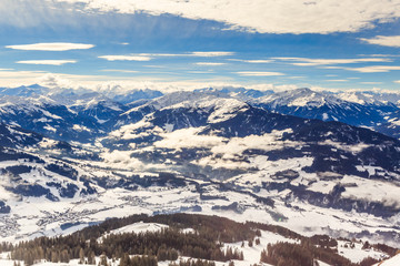 Fototapeta na wymiar View from the top of the mountain Hohe Salve. Ski resort Soll, Westendorf. Tyrol, Austria.