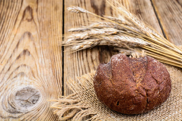 Cereal with cereals and bread on the old wooden table