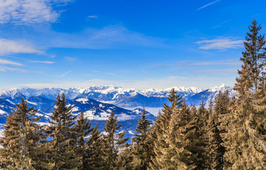 Mountains with snow in winter. Ski resort  Soll, Tyrol, Austria