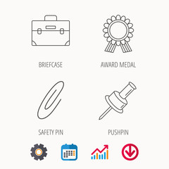 Award medal, pushpin and briefcase icons.