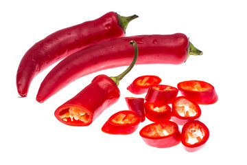 Chili red pepper pods isolated on white background