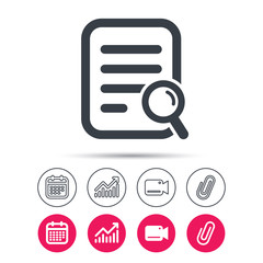 File search icon. Document page with magnifier.