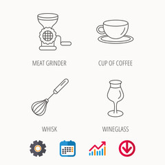 Coffee cup, whisk and wineglass icons.