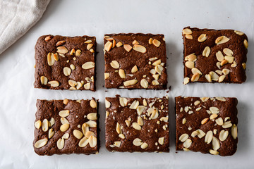 Homemade brownies with peanuts.