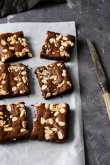 Homemade brownies with peanuts.
