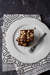 Homemade brownies with peanuts.