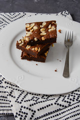Homemade brownies with peanuts.