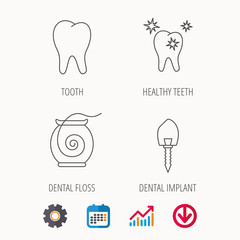 Tooth, healthy teeth and dental implant icons.